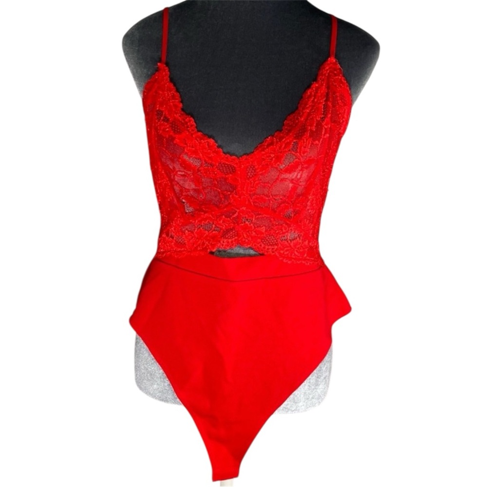 Faded Rose Red Lace Bodysuit Large